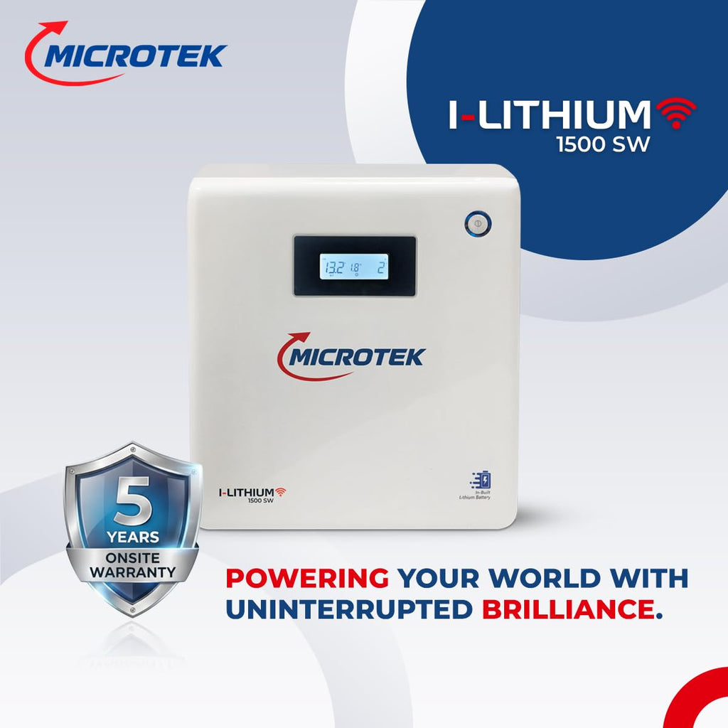 Microtek I-Lithium WiFi 1500SW | 1100VA/925W Pure Sine Wave Inverter with In-Built 1280Wh LiFePO4 Battery | Wall-Mounted Smart Power Backup